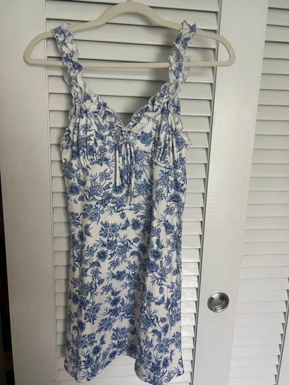 Pink Lily Blue & White Floral Ruffled Mini Dress
